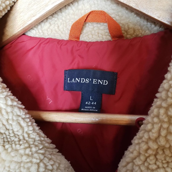 LANDS' END Men's Red Puffer Zipper Up Snap Button Jacket Coat L - Picture 5 of 12